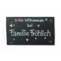 Willkommensschild aus Schiefer personalisiert mit Namen, Schieferschild Familie, Hochzeitsgeschenk für das Brautpaar Bild 1