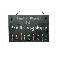 Willkommensschild aus Schiefer mit Eulen, Schieferschild Familie mit Name personalisiert, Haustürschild, Familienschild Bild 1