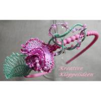 Haarschmuck fürs Blumenkind rosa Haarreif Hochzeit geklöppelt Handarbeit Bild 1
