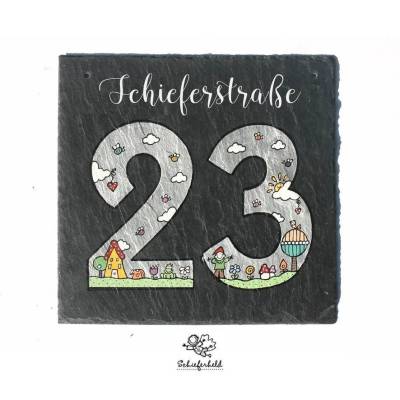 Hausnummer Schiefer Edelstahllook, mit Zahl und Straßenname personalisierte Designerhausnummer, Adressschild