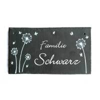 Türschild Familie aus Schiefer mit Pusteblumen, Schieferschild mit Name personalisiert, Haustürschild, Namensschild Bild 1