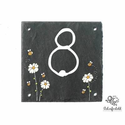 handgemachte Schiefer Hausnummer Margerite individuell personalisiert mit Zahl, wetterfestes Hausnummernschild