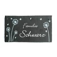 Türschild Familie aus Schiefer mit Name personalisiert, Schieferschild Pusteblume, Namensschild, Familientürschild Bild 1