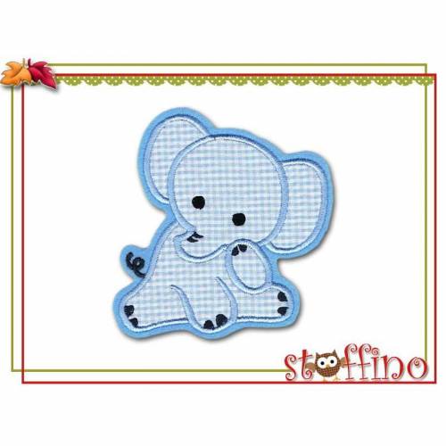Applikation Babyelefant Elefant Karo hellblau