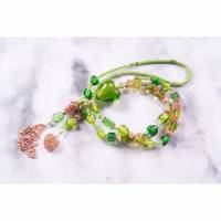 Bettelkette lange Kette Halskette grün Quastenketten unikat Schmuck Bettelkette Bohemian Boho Hippie Bild 1