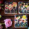 Untersetzer 3er Set aus Travertin Tour de France Miniaturen Radfahrer Rennfahrer Stein Fliese, handmade coaster Bild 1