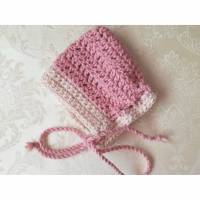 Pixie, Zwergmütze aus Alpaka mit Wolle, für Neugeborene, rosa, wollweiß, gehäkelt Bild 1