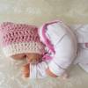 Pixie, Zwergmütze aus Alpaka mit Wolle, für Neugeborene, rosa, wollweiß, gehäkelt Bild 7