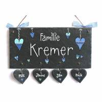 Schieferschild Familie Türschild Schiefer mit Herzanhänger handbemalt Namensschild Familienschild wetterfest Bild 1