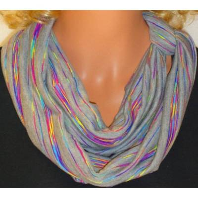 Loop Schlauchschal Rundschal farbenfroh regenbogen Streifen grau grün gelb schwarz braun blau                          