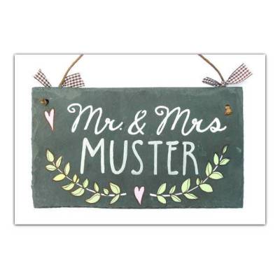 Schieferschild für Paare mit Name personalisiert, geniales Hochzeitsgeschenk Türschild Mr & Mrs, Geschenk zur Hochzeit