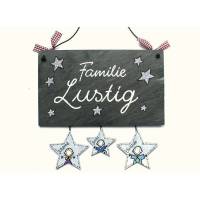 Schiefertürschild mit Sternen, Türschild Familie aus Schiefer mit Namen personalisiert, Familientürschild handbemalt Bild 1