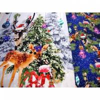 Weihnachten-Panel Digitaldruck Jersey Stoffe Rehkitz Hirsch Kugeln blau Muster Panel Weihnachts-Panel,Rehkitz tannenzwei Bild 1