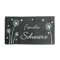 personalisiertes Geschenk für alle Anlässe, Türschild Familie aus Schiefer mit Pusteblumen, Schieferschild, Namensschild Bild 1