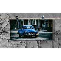 Oldtimer Chevy XXL Postkarte Panorama blau Bild 1