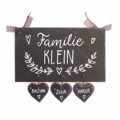 Geschenk für die Eltern zur Geburt, Türschild aus Schiefer für Familien mit Namen personalisiert, Schieferschild Ranke