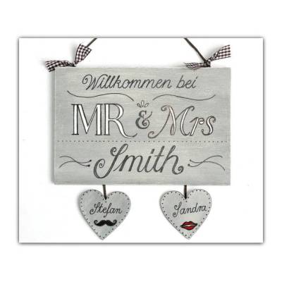 Geschenk für Paare, Türschild Mr & Mrs aus Holz personalisiert mit Namen, Hochzeitsgeschenk, Geschenk Hochzeit.