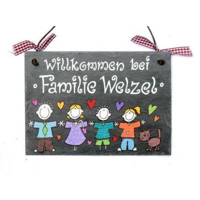 Personalisiertes Haustürschild Familie aus Schiefer – Wetterfestes Türschild mit Name, handgefertigt & einzigartig