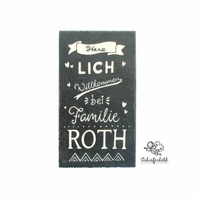 Schiefertürschild Handlettering Hochformat handbemalt und individuell personalisiert mit Name