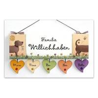 Türschild aus Holz, für Familien, personalisiert mit Namen. Holzschild, Haustürschild, Familienschild mit Hund. Bild 1