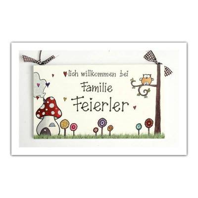 Willkommensschild für Familien mit Name personalisiert. Schild für die Haustür. Holzschild für das Zuhause.