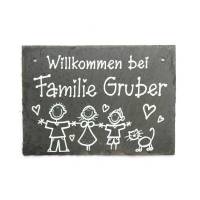 Türschild Schiefer Willkommen bei Familie Namensschild Schieferschild Familienschild handbemalt und wetterfest Bild 1