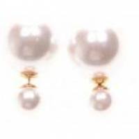 Doppel Perlen Ohrstecker, Hochzeitsohrringe, weiß-goldfarben Bild 1