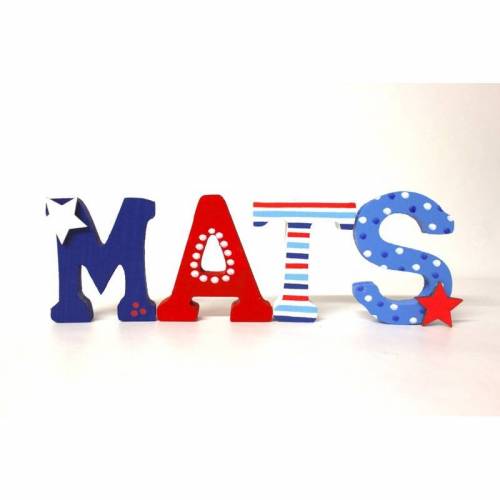 Holzbuchstaben, Türbuchstaben, Kinderzimmertür - dunkelblau, rot, weiß