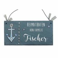 Türschild Schiefer Heimathafen, Schieferschild Familie mit Namen personalisiert, Haustürschild, Familientürschild