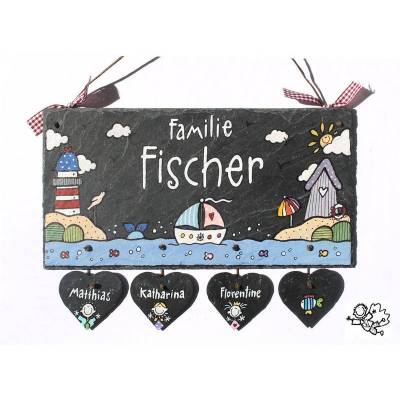 Türschild aus Schiefer für Familien, Schieferschild mit Name personalisiert, wetterfestes Haustürschild für den Eingang