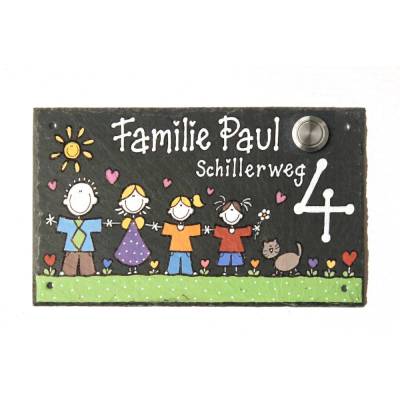Klingelschild Schiefer Türklingel Türschild mit integriertem Klingeltaster Familienportrait