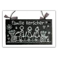 Schiefer Türschild Namensschild Tandemfamilie schwarz / weiß individuell personalisiert Bild 1