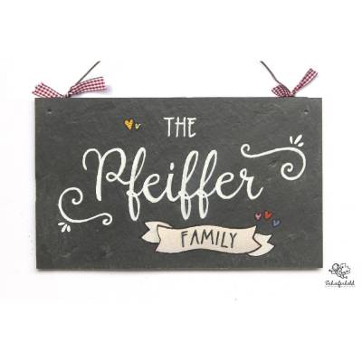 Türschild Familie aus Schiefer, personalisiertes Hochzeitsgeschenk für das Brautpaar, edles Schieferschild mit Name