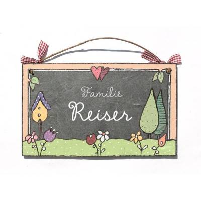dekoratives Schieferschild für Familien, exklusives Haustürschild mit Name personalisiert, edles Hauseingangsschild