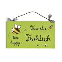 Haustürschild für Familien mit Biene. Holzschild personalisiert mit Name. Namensschild, Türschild, Familienschild. Bild 1