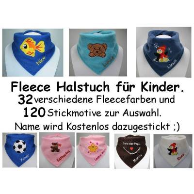 Wunschhalstuch für Kinder mit Stickmotiv und Namen / Fleecehalstuch / Dreieck / Halstuch