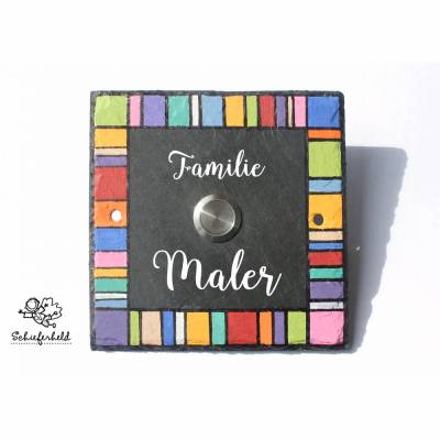 Klingel Schiefer, Türklingel, Klingelplatte, Schieferklingel, Hausklingel, Haustürklingel, handbemalt, wetterfest, individuell, Patchwork, Unikat