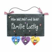 Türschild Schiefer Familie personalisiert mit Herzanhänger, Schieferschild mit Namen, Haustürschild, Familienschild Bild 1