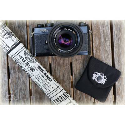 Kameragurt NEWSPAPER aus Stoff, Kameraband für Spiegelreflex- oder Systemkamera, Kameratasche
