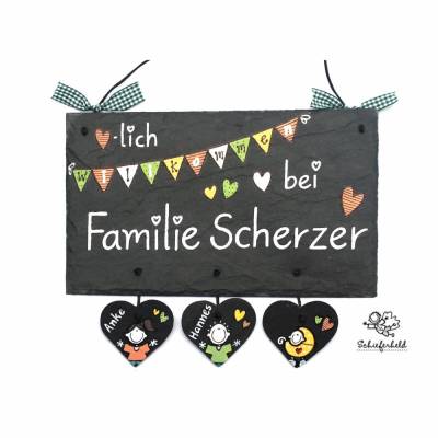 Geschenk Türschild für Frauen und Männer zu Geburtstag, Hochzeit, Verlobung, Heirat, Weihnachten, Muttertag, Vatertag, Valentinstag, Einzug, Umzug, Schiefertürschild wetterfest, handbemalt, personalisiert