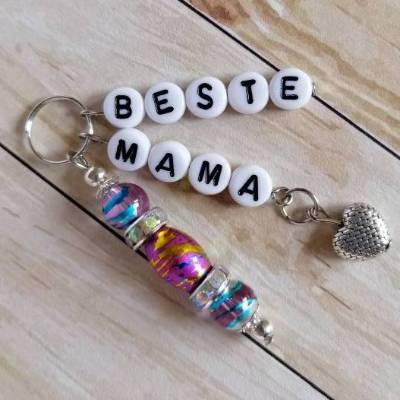 Schlüsselanhänger "Beste Mama", rosa, blau, gelb, silberfarben, Strass, Muttertag, Geschenk, Geschenk Muttertag, Muttertagsgeschenk