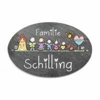 Türschild Familie aus Schiefer mit Name personalisiert, Schieferschild, Namensschild, Haustürschild, Familienschild oval Bild 1