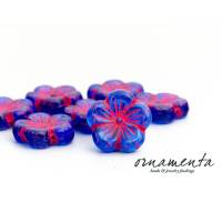 22mm Blume, tschechische Glasperlen,Blüte blau & rot, 4 Stück Bild 1
