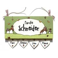 Türschild aus Holz für Familien personalisiert mit Namen. Haustürschild Fliegenpilze, Holzschild handbemalt. Bild 1