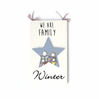 ausgefallenes Hochzeitsgeschenk Türschild für Familien mit Name und Figuren personalisiert, edles Haustürschild