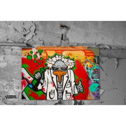 Fotografie Graffiti Giftmischer Vogel Geier Portrait böse Fineart Print Poster Pearl Geschenk für Kids Wandgestaltung Wanddeko DIN A3