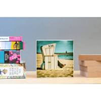 Sylt Strandkorb maritim Sand Urlaub Foto auf Holz, im Quadrat, 13 x 13 cm Geschenk für sie Bild 1