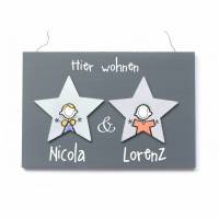 Holzschild Türschild Holz für Paare mit aufgesetzten Sternen handbemalt Namensschild personalisiert Bild 1