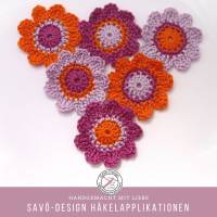 6 x Häkelblumen 5 cm, gehäkelte Blüten Applikation flieder pink orange Bild 1