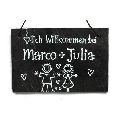 Türschild für Paare, exklusives Paargeschenk, Willkommenschild mit Vornamen und Figuren personalisiert